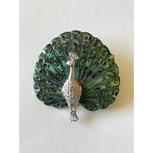 Vintage Peacock Bird Abalone Brooch Pin Paua Shell Si… Gem