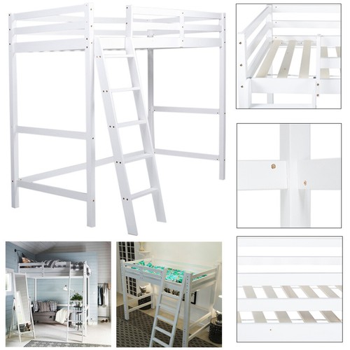 3FT High Sleeper Cabin Bed Adult Kid Loft Bed Wooden Bunk Bed Frame Ladder White - Picture 10 of 19