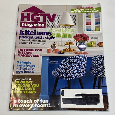 HGTV Magazine Nov 2016 Holidy Hosting Kitchens with Style Touch of Fun in Rooms