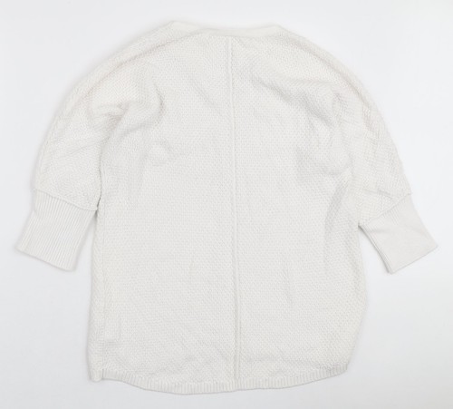 Max Studio Womens White Round Neck Cotton Blend Jumper Size L - Picture 2 of 12