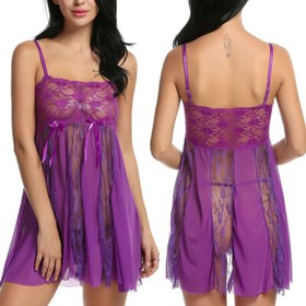 Lot Women Sexy Lingerie Dress G-string Underwear Purple Babydoll Nightwear Set