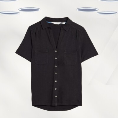 Ex White Stuff Women's Short Sleeve Pocket Jersey Shirt in Black (Defect)