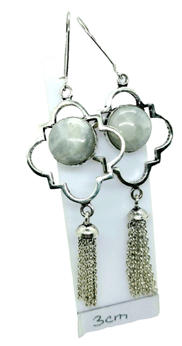Natural White Moonstone Silver Gothic Chain Dangles Earrings (551H) - Picture 5 of 9