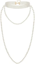 BABEYOND Long Pearl Choker Necklace - Faux Pearl Chain Necklace Pearl Jewelry Se