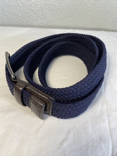 PERRY ELLIS PORTFOLIO Brown Leather Navy Braided Belt 40+ NWOT - Picture 8 of 9