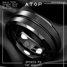 8mm Tungsten Ring Wedding Band Black Brushed Comfort Fit Men Jewelry ATOP