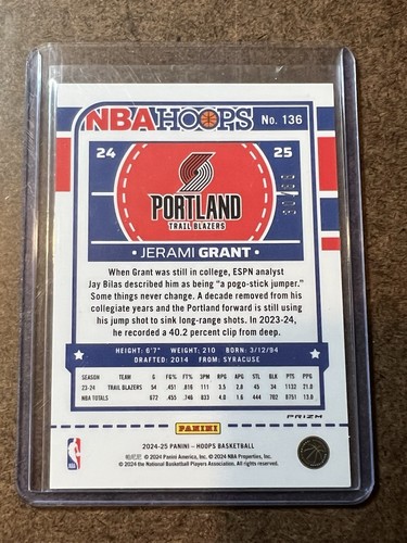 2024-25 Panini NBA Hoops Jerami Grant Winter Blue Cracked Ice Parallel 30/88 - Picture 2 of 3