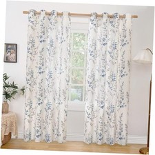 Linen Curtains for Living Room 84 Inch 52"W x 84"L Pack of 2 Navy  Grey