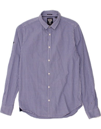 SUPERDRY Camicia Uomo Moderna Vestibilità Classica Media Blu Navy Cotone Gingham AX10