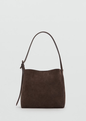 NEW MANGO Suede leather shopper bag CHOCOLATE/ 100%AUTHENTIC