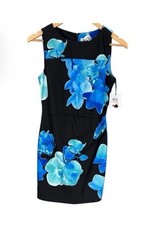 Calvin Klein Black & Blue Floral Starburst Sleeveless Sheath Dress Size 2 NWT