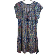 Lauren Ralph Lauren Blue Paisley Print Scoop Neck T-Shirt Dress Est Size M