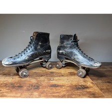 Vintage JC Higgins Sears Black Leather Roller Skates Quad High Top Distressed