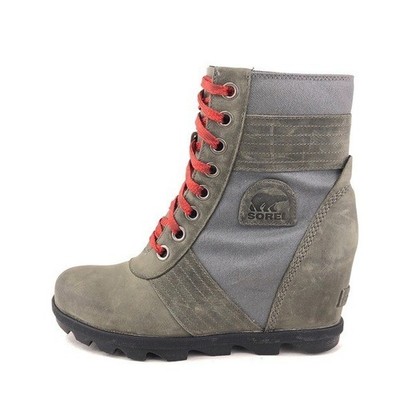 Sorel Lexie Canvas Pieced Wedge Ankle Boots Womens Size 9 EUR 40 Quarry Leather
