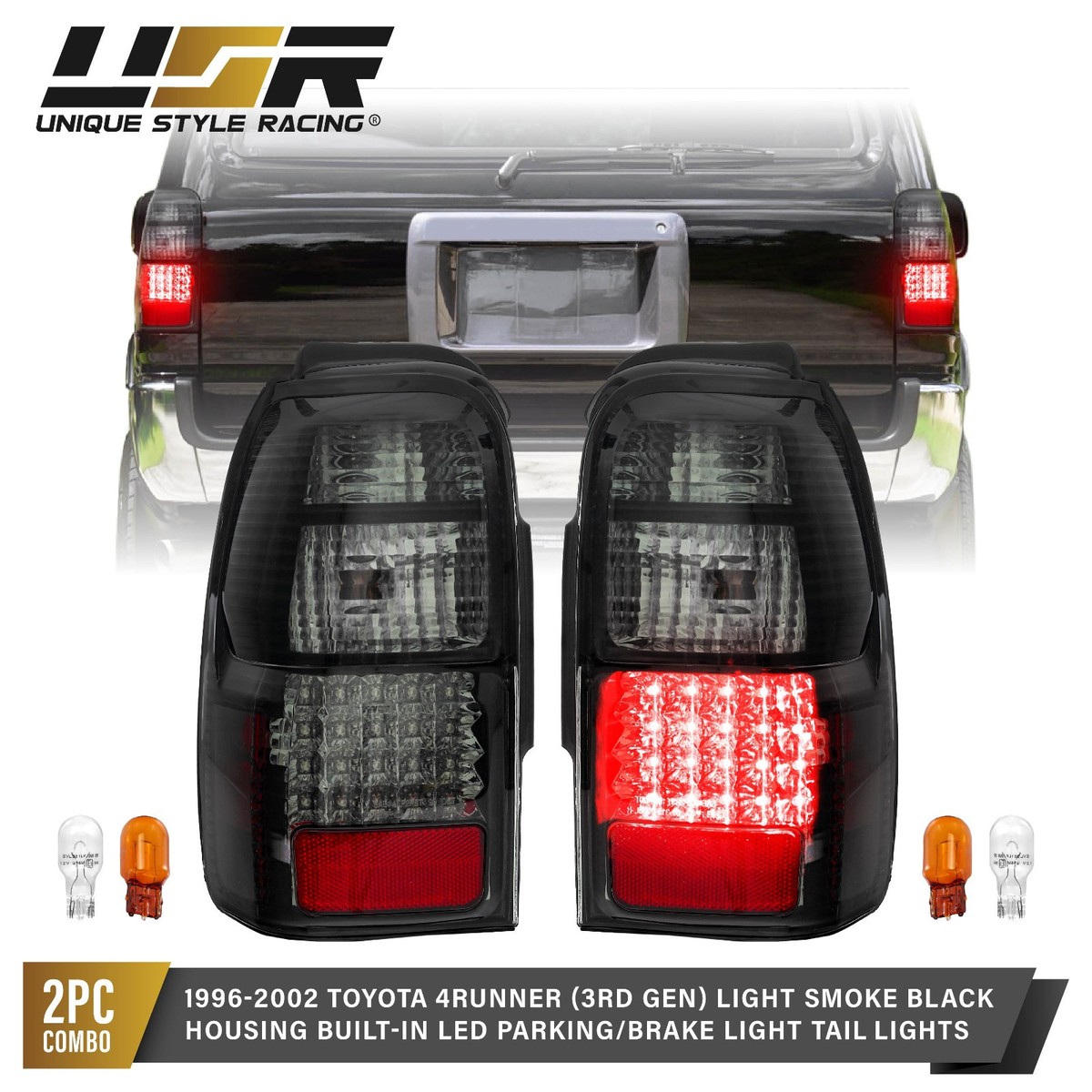 DEPO Black / Smoke Rear Tail Lights Pair for 1996-2002 Toyota 