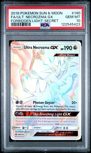 PSA 10 Pokemon Ultra Necrozma GX 140/131 Forbidden Light Rainbow Secret Rare
