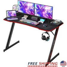 Z Shape Gaming Desk Adjustable Height PC Workstation W/ Headphone Hooks New