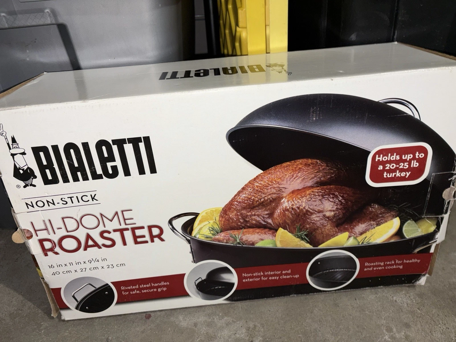 BIALETTI NON-STICK HI-DOME COVERED ROASTER PAN WITH RACK 20-25 LB TURKEY