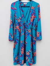 Calvin Klein Teal Floral Faux Wrap Dress Kimono Bell Sleeve Midi Size 8 Wedding