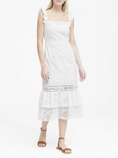 Banana Republic Eyelet Pinafore Dress Size 6 White Bridal Garden Party Coquette