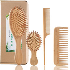 Bamboo Hair Brush and Comb Set - Eco-Friendly Anti-Static Detangling Brush and C