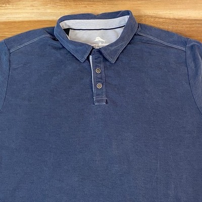 Tommy Bahama Polo Shirt Mens XL Blue Short Sleeve Tencel Blend Embroidered Logo