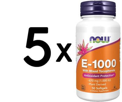 5 x NOW Foods Vitamin E-1000, Natural (Mixed Tocopherols) - 50 (439,96 EUR/kg)