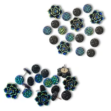 Celestial Bloom Push Pin Collection – 18 Decorative Floral & Druzy Thumbtacks