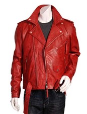 Giacca da moto in vera pelle vintage Brando Biker rossa invecchiata da uomo