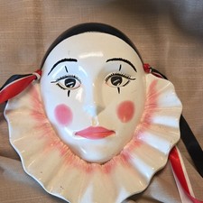 Hand Painted Ceramic Mask Mime Clown 1980s Wh...