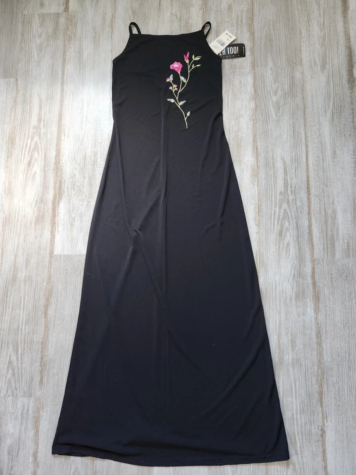 全新带标签 Byer Too Maxi 连衣裙花卉黑色无袖方领弹力 Y2K 尺寸 S — 第 2/4 张图片