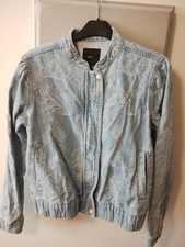 NEXT Blue Denim Floral Bomber Jacket Full Zip Long Sleeve UK 8