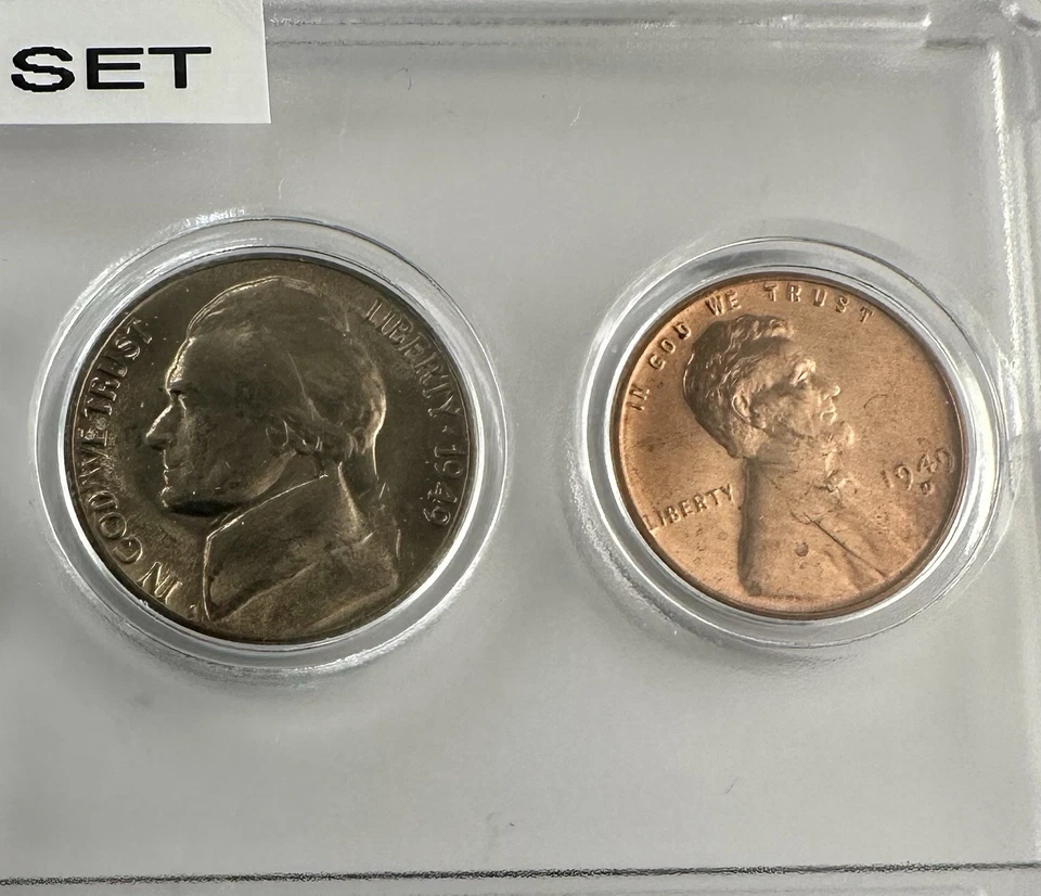 1949-D Mint 5-Coin Year Set – AU – Toned Nickel – 90% Silver – Denver Mint Set 2 - Image 3 of 4