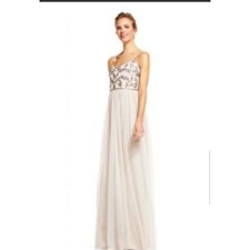 Adrianna Papell Biscotti Beaded Bodice Tulle Gown Size 0 NWT