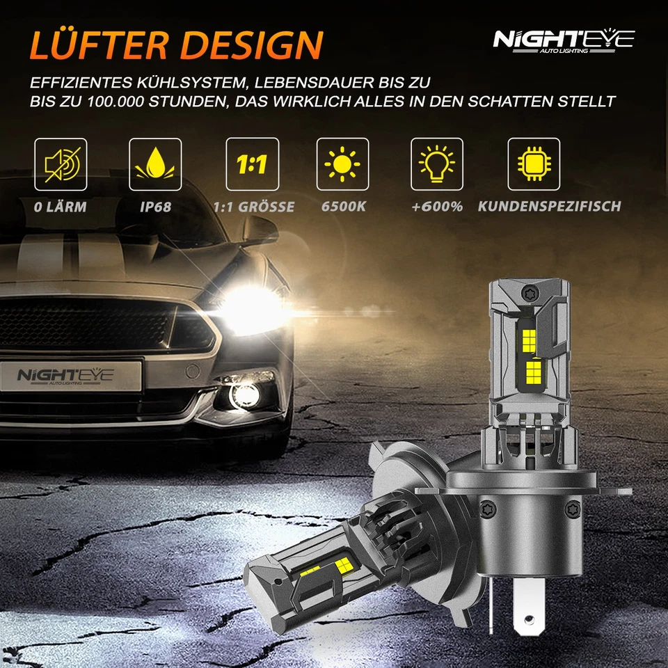 2X H4 LED Scheinwerfer Mit Zulassung 30000LM Halogen DRL Fern/Abblendlicht Wei - Bild 2 von 4