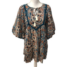 Anthropologie The Poetic Gyspy Sea Breeze Mini Dress Womens XS Boho Puff Sleeve