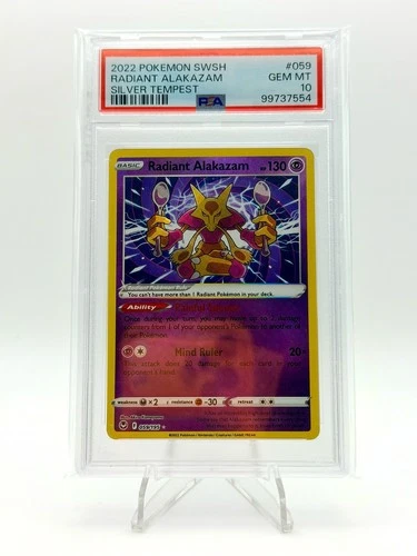 2022 POKEMON SILVER TEMPEST RADIANT RARE RADIANT ALAKAZAM 059/195 PSA 10