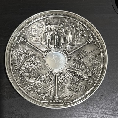 Artina SKS Zinn 95% Pewter Plate German 3D Medieval Scene Wall Hanging Decor