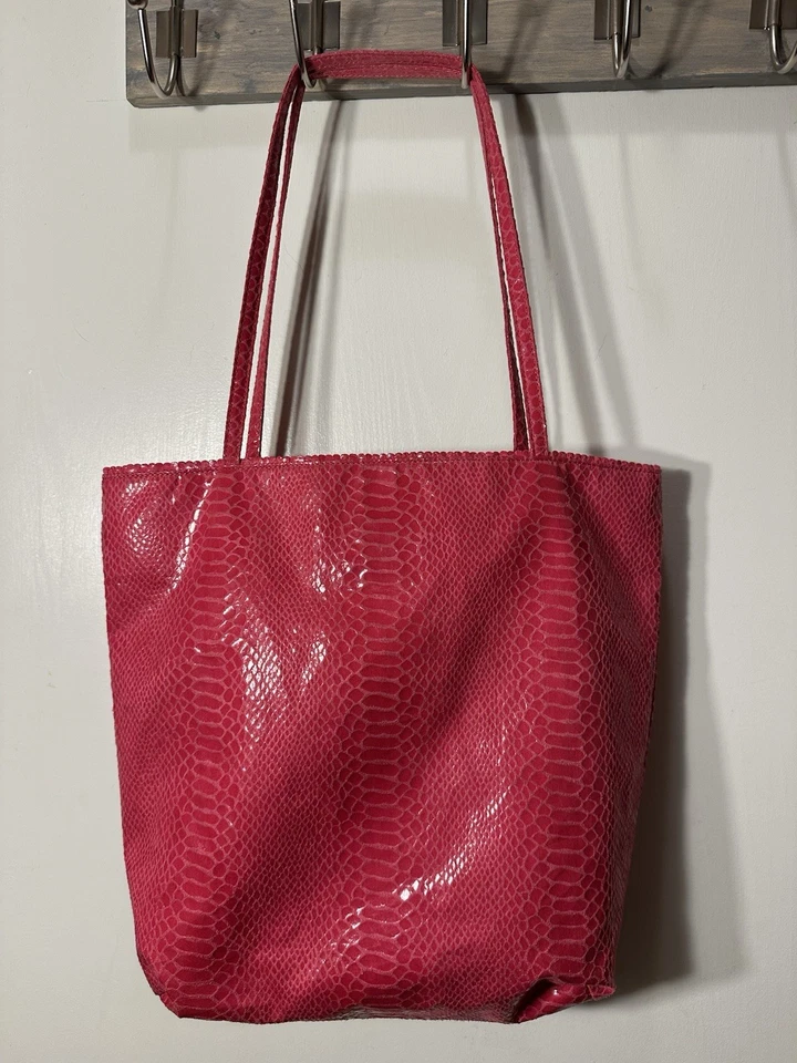 Bolso de Mano Fatto a Mano por Carlos Falchi Rosa Caliente Pitón Estampado Forro Floral Foto 2 de 4