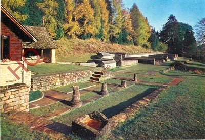 Postkarte>>Chedworth römische Villa, Nordflügel mit Blick nach Osten [J Arthur Dixon]