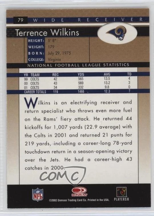 2002 Donruss Terrence Wilkins #79 - Image 2 of 2