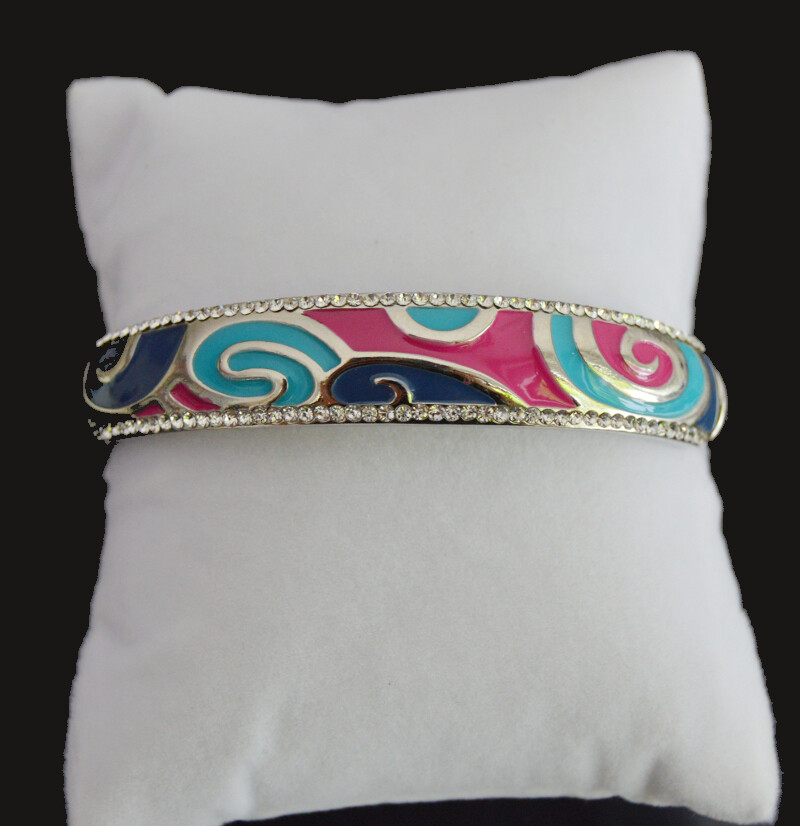 Blue Rhinestone Cuff Bracelet with Elastic Spiral Design