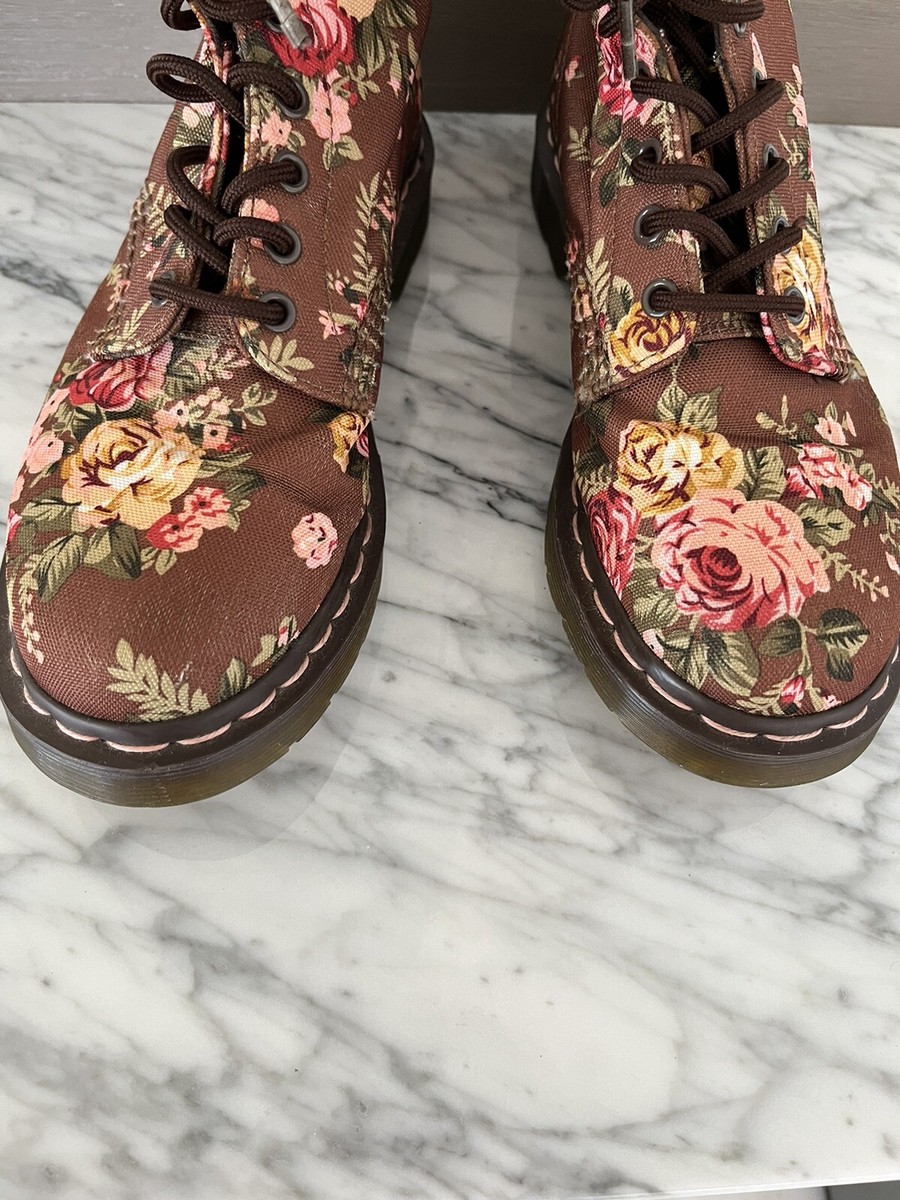 Dr. Doc Martens Floral Boots Sz 7 EU 38 Brown Red Pink