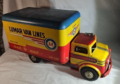 Vintage 1950s Lumar Van Lines Metal Toy Truck. 17 3/4" Long.  - Afbeelding 1 van 13