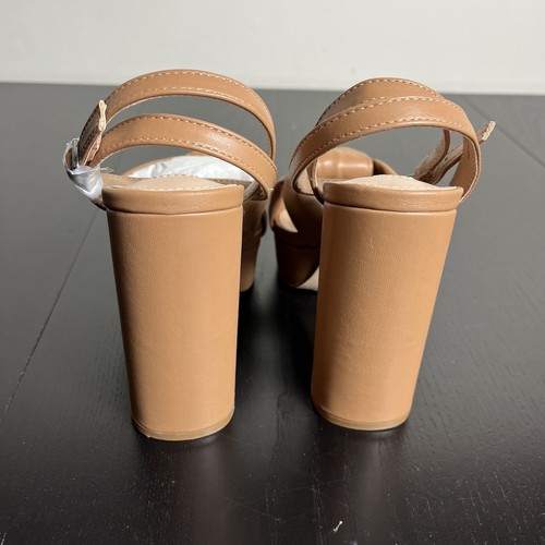 AQUA Womens Size 7M Lory Brown Platform High Heel Sandals Faux Leather