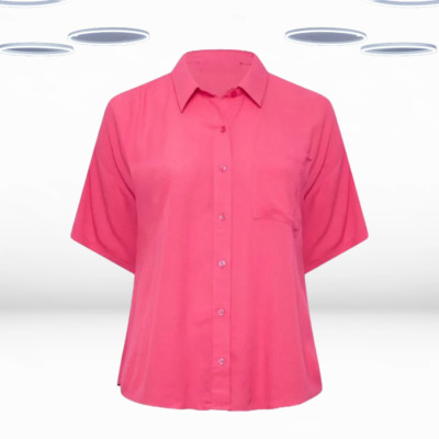 Ex Damen Plus Size Curve Kurzarm Crinckle Shirt in Rosa