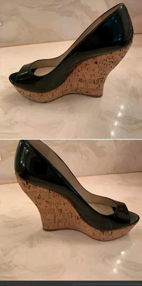 Tacón de cuña de cuero con punta abierta Mui Mui talla 38 EE. UU. 7,5 para mujer Foto 2 de 4