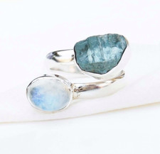 Aquamari0ne Moonstone Ring 925 Sterling Silver Handmade Jewelry Boho Ring SR01