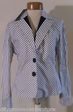 NWT Jones New York Signature Womens Striped Mitered Blazer 8 Admiral Navy 139