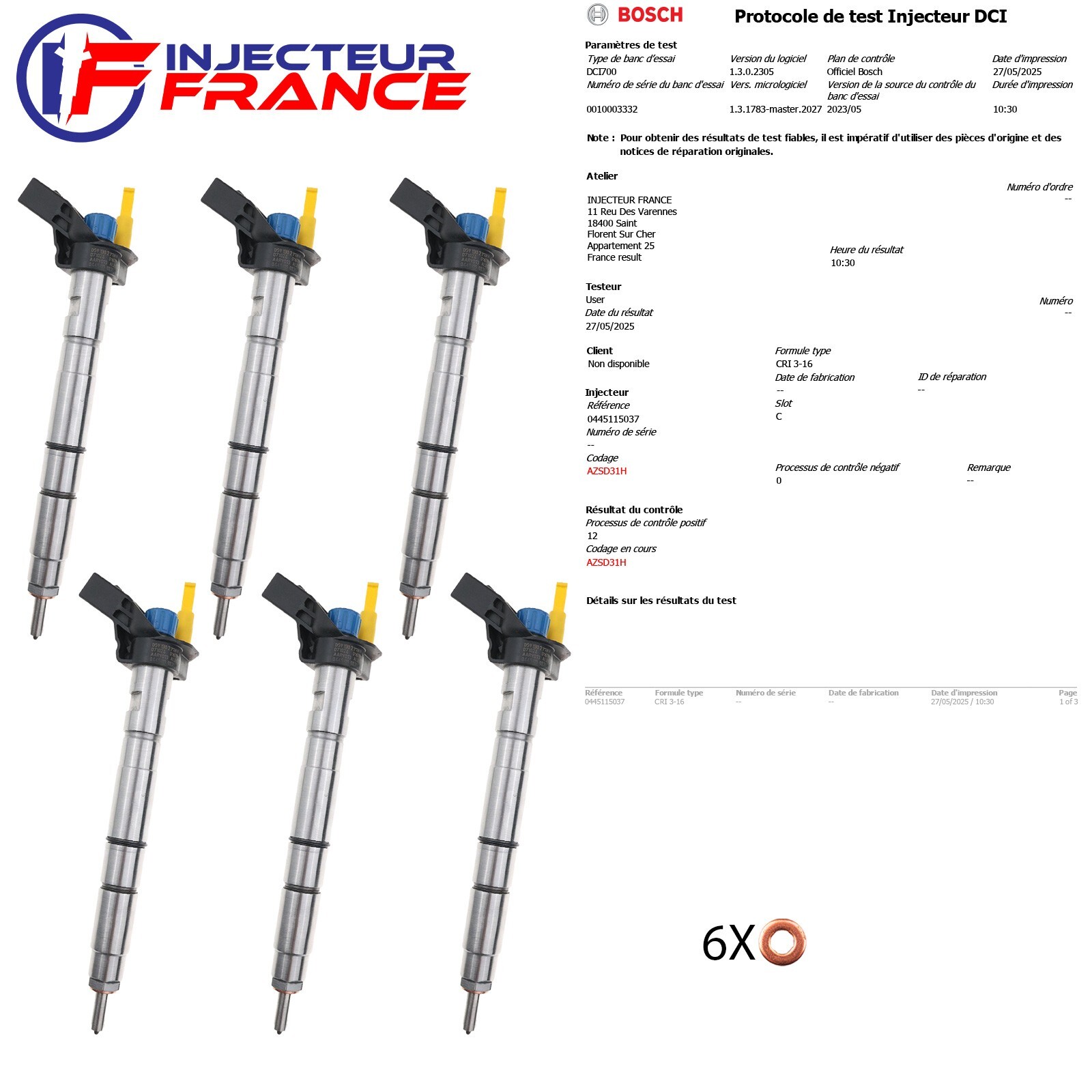 6x 0445115079 059130277AB Injecteur VW Touareg Audi A4 A5 A6 3.0 Tdi 0445115037